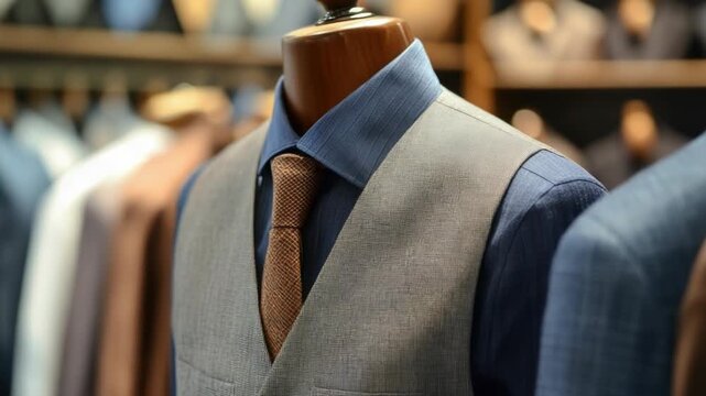 Footage A mannequin wearing a suit in a clothing store setting
