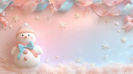 a snowman. christmas decorations with pastel color background