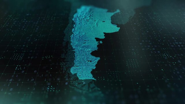 Argentina digital map animation stock footage. Showing innovation in tech, technology AI sector.