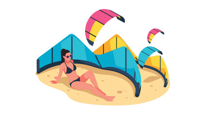 Sunny beach day with colorful kites and relaxing vacation vibes