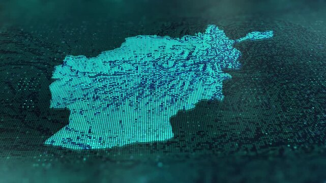 Afghanistan digital map animation stock footage. Showing innovation in tech, technology AI sector.