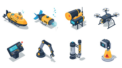 Naklejka premium Isometric underwater exploration and technology icons set