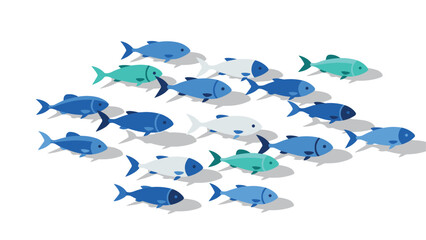 Colorful fish school design on white background with swimming motion