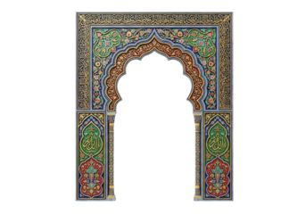 ornate islamic arch tile mosaic with arabesque pattern design