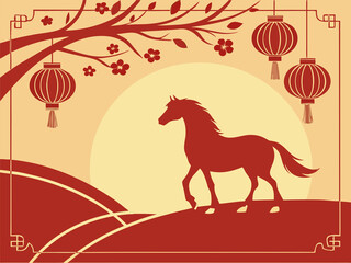 Lunar New Year Horse Silhouette Landscape