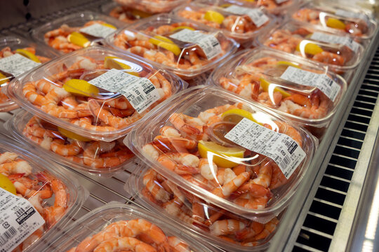 Costco Kirkland Shrimp Cocktail on a chilled shelf