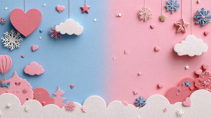 Cute Valentine's Day background with pastel pink and blue colors. Valentine's Day 