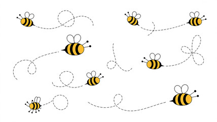 Collection of Small Bumblebees with Dynamic Dotted Flight Path Loops