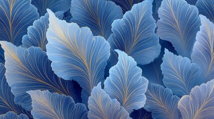 Elegant blue Gradient Leaf Vein Pattern Background.