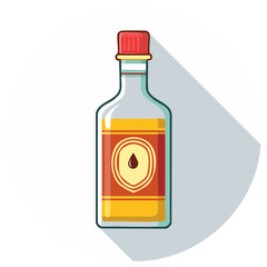 Bottle of Oil with Label and Red Cap in Vector Illustration