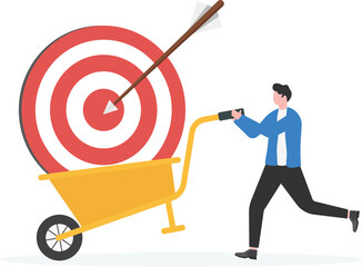 Businessman Pulling Wheelbarrow with Target