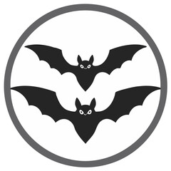 Fototapeta premium Two cartoon bats flying inside a gray and white circle