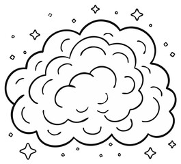 Doodle sketch illustration of fluffy clouds with starburst elements in black and white