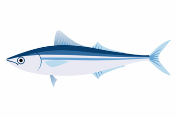 Simple illustration of a blue fish with white stripes side view
