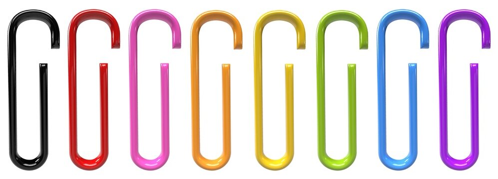 set of colorful paperclips 3d render png isolated