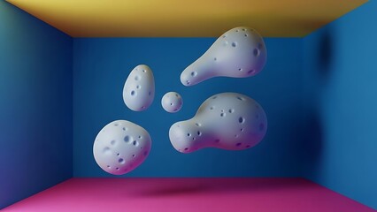 Abstract Shapes Floating in Colorful Room