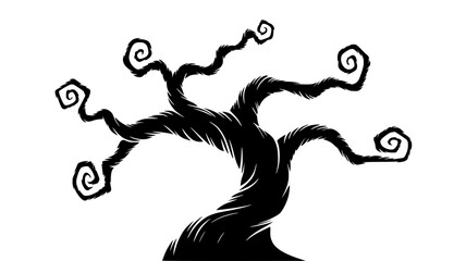 Black Silhouette Tree Illustration isolated PNG with Transparent Background