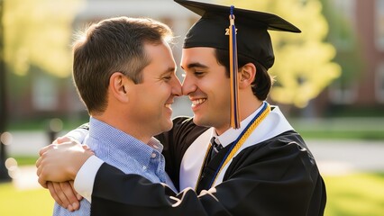 Father and son celebrating graduation joyful moment