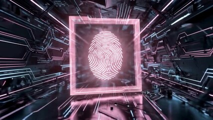 Biometric fingerprint security animation video with digital identity scan, cybersecurity access control, data protection systems, futuristic authentication technology background - Powered by Adobe
