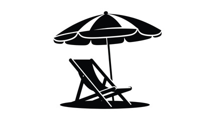 Relaxing beach scene with a classic umbrella and comfortable lounge chair under the sun Vector