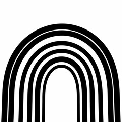 Obraz premium Minimalistyczny czarno-biały łuk tęczy, abstrakcyjny wzór graficzny z grubymi liniami.