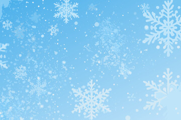 A serene winter backdrop featuring delicate white snowflakes on a blue gradient