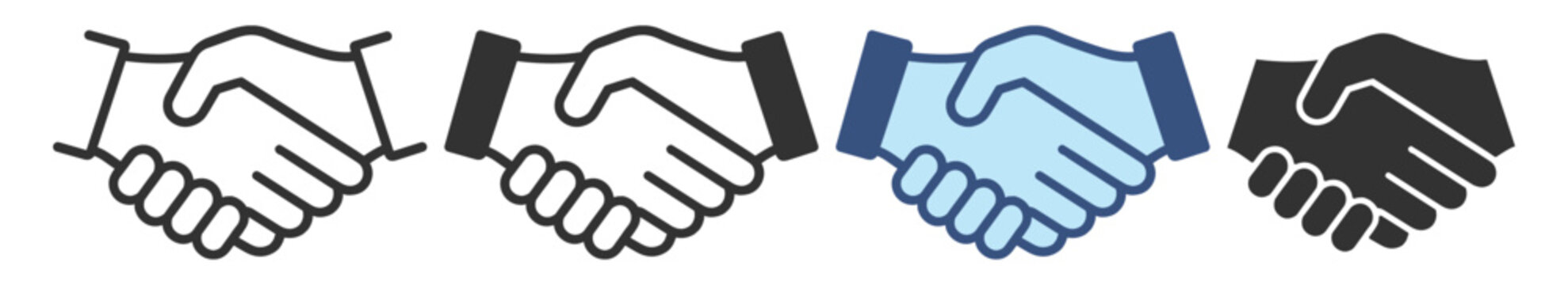 Handshake icon set. Partnership, business agreement and cooperation symbol, trust, support and teamwork. Editable outline vector icons on transparent background