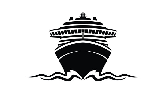Front view silhouette of a majestic cruise ship sailing on the ocean waves, symbolizing luxury travel Vector