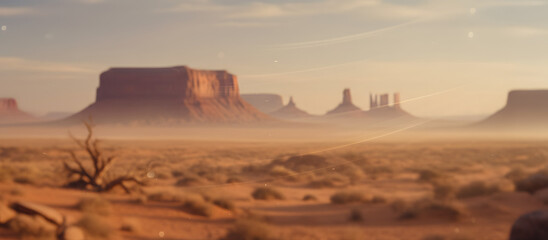 Fototapeta premium Desert landscape with blurry background and bokeh light, a defocused commercial scene