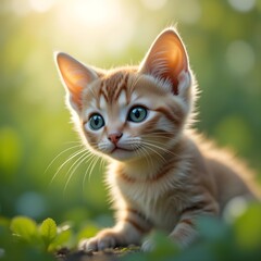 Curious Kitten Exploring a Sunlit Garden