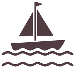 Simple sailboat icon sailing on sea waves minimalist vector graphic illustration