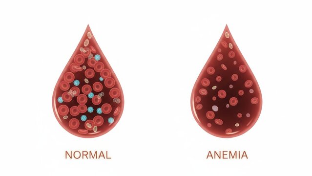The two glowing blood drops showing a healthy and weak cell levels in simple medical view anemia concept