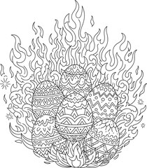 Detailed Dragon Eggs in Flames Line Art Coloring Page for AdultsDetailed Dragon Eggs in Flames Line Art Coloring Page for Adults