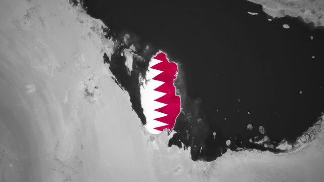 Qatar map animation with national flag on world map background