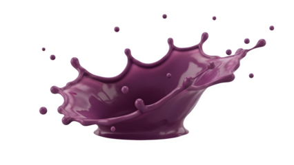 Purple liquid splash crown with glossy droplets on a transparent background for food, beverage, or cosmetic product branding