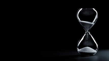 A modern minimalist hourglass on a black background, representing the essential concepts of time, business deadlines, urgency, and the outcomes of effective time management