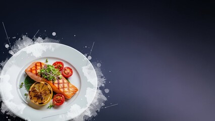 Gourmet grilled salmon fillet with lemon and tomatoes