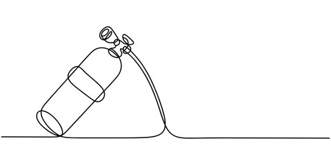 scuba cylinders continuous one line drawing, one line drawing of wetsuit, swimsuit, regulator, oxygen, mask, snorkel goggle, fins. Healthy sport scuba diving equipment concept.