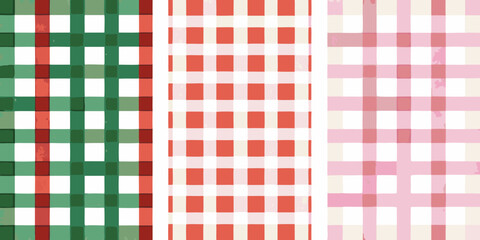 Colorful gingham patterns displayed vertically in shades of green red and pink