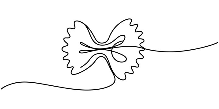 Close-up of a single piece of uncooked bowtie pasta on a white background, showcasing texture continuous one line drawing, Single yellow bow tie farfalle pasta piece uncooked ingredient.