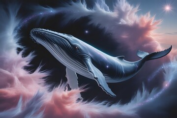 Whale swimming in cosmic waters