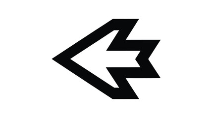 Bold black left-pointing arrow with a distinctive jagged tail on a clean white background Vector