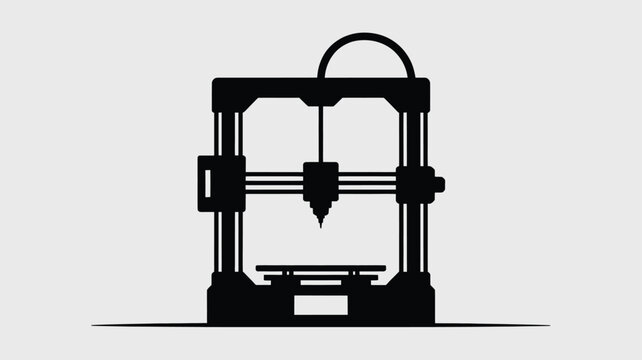 Silhouette of a contemporary 3d printer for rapid prototyping and digital fabrication Vector