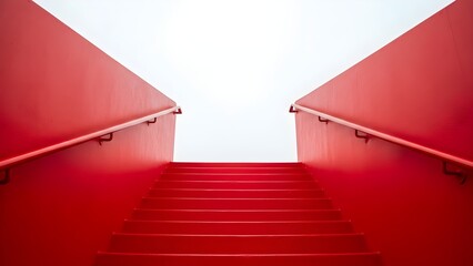 Modern Red Staircase with White Handrails Leading Upwards