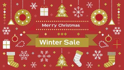 Naklejka premium Festive christmas banner with winter sale promotion and decorative elements