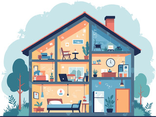 crosssection smart home showing wiring sensors walls IoT Infrastructure Flat