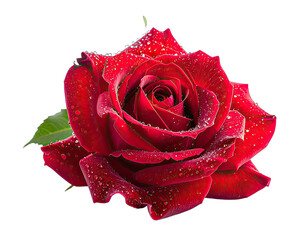 Close-up of a vibrant red rose, showing intricate details, water droplets on petals