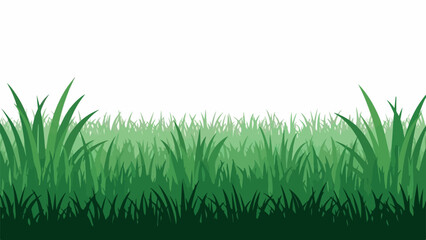 Fototapeta premium Gradient illustration of green grass blades on a white background with dark shadows at the bottom.