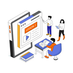Conceptual isometric design icon of online lesson 