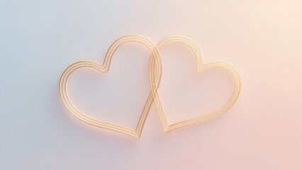 Two gold heart rings connected on a pale pink and baby blue pastel gradient background